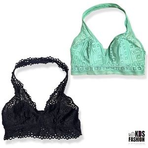 Aerie Set Lace Crochet Halter Bralettes 2 Piece MD